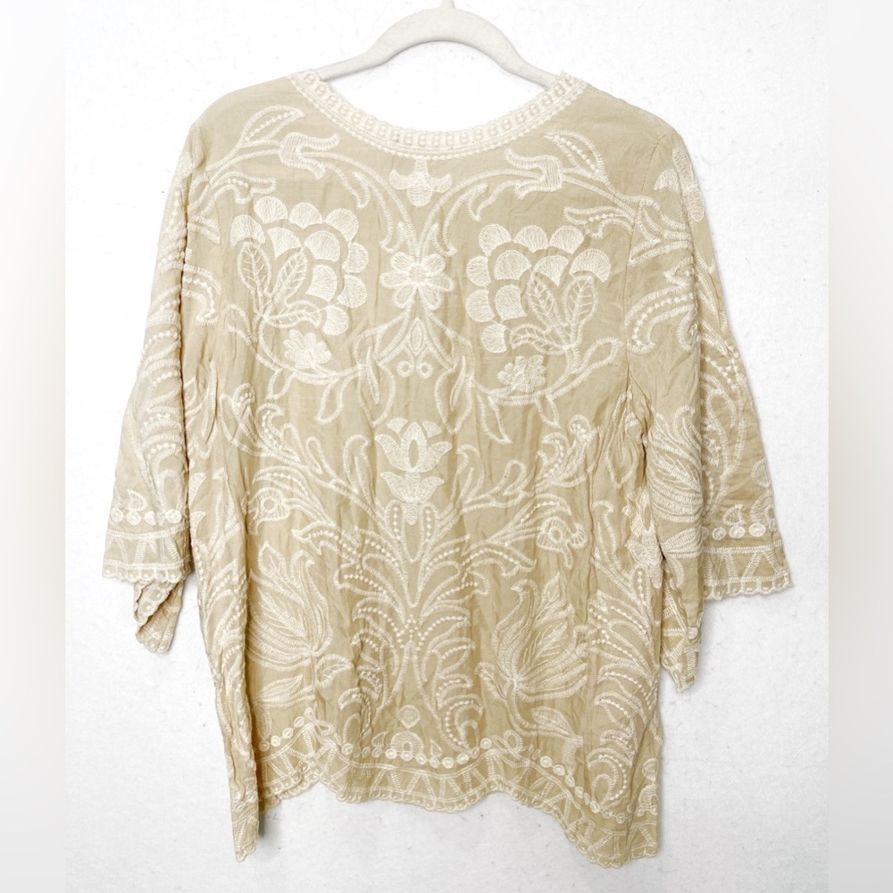 Anthropologie Solitaire Embroidered Blouse Handmade By Artisans Boho Scalloped - Picture 2 of 10